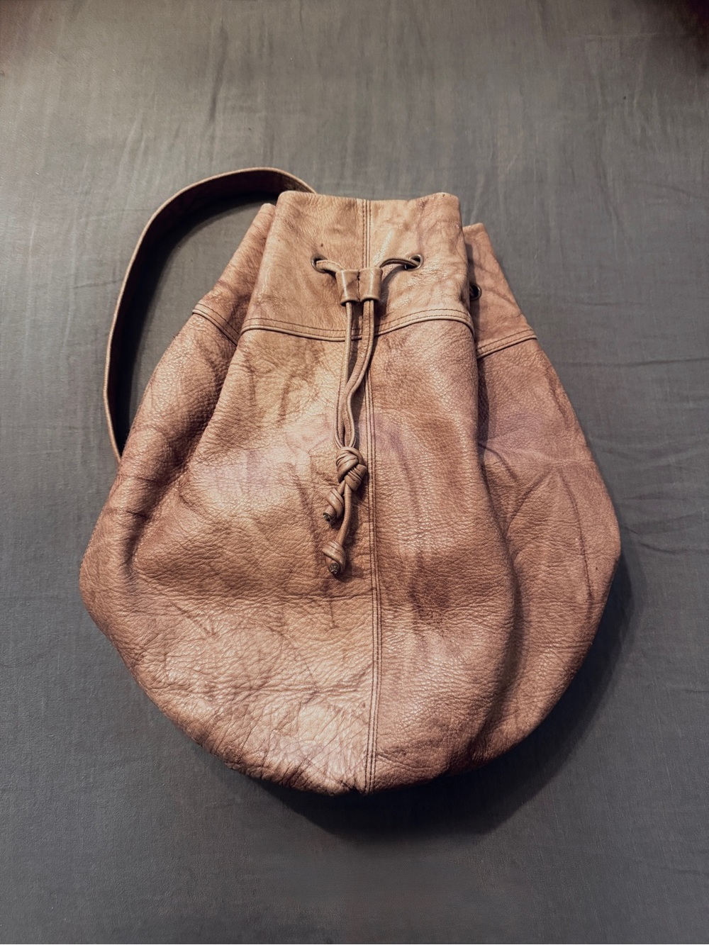 Toledano Backpack Brown Leather Drawstring bucket sling bag rustic